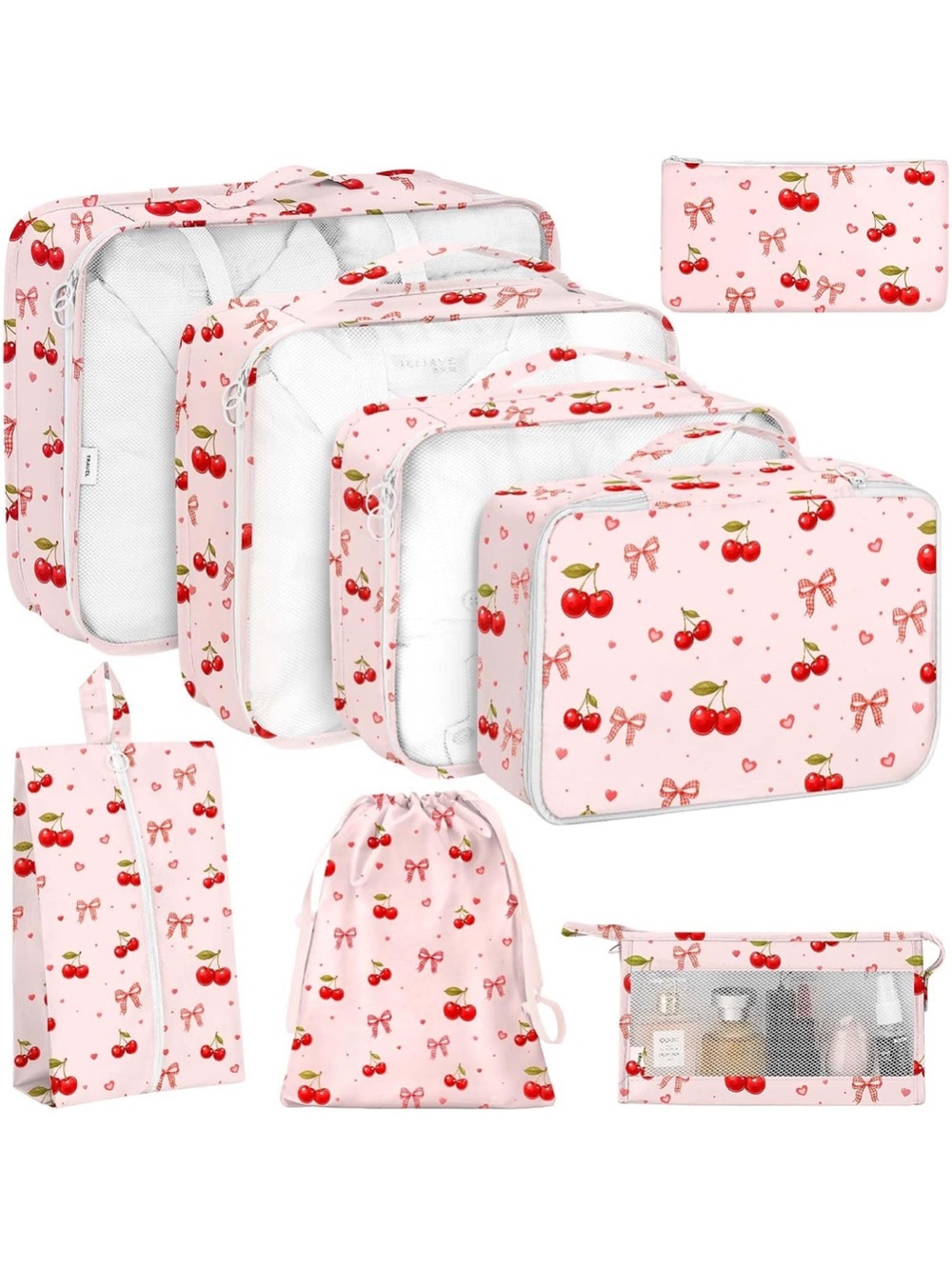 Cherry Travel Packing Cubes & Toiletry Bags Set of 8